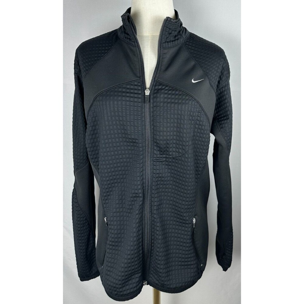 Nike Therma-FIT‎ Full Zip Jacket XL Black Waffle Grid Fleece Running Performance
